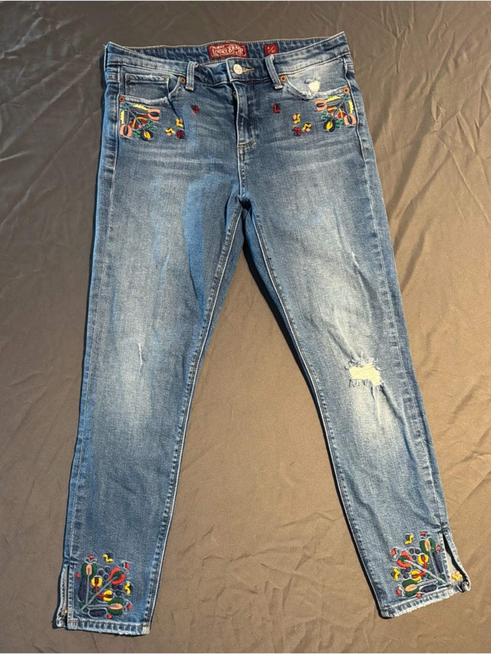 Lucky Brand Women’s Blue Embroidered Skinny Jeans